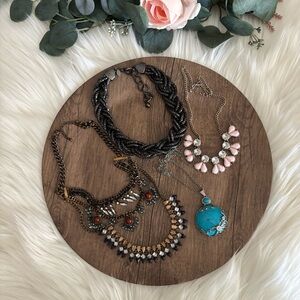 Assorted Women's Statement Necklaces - Pink, Turquoise, Black, Bronze